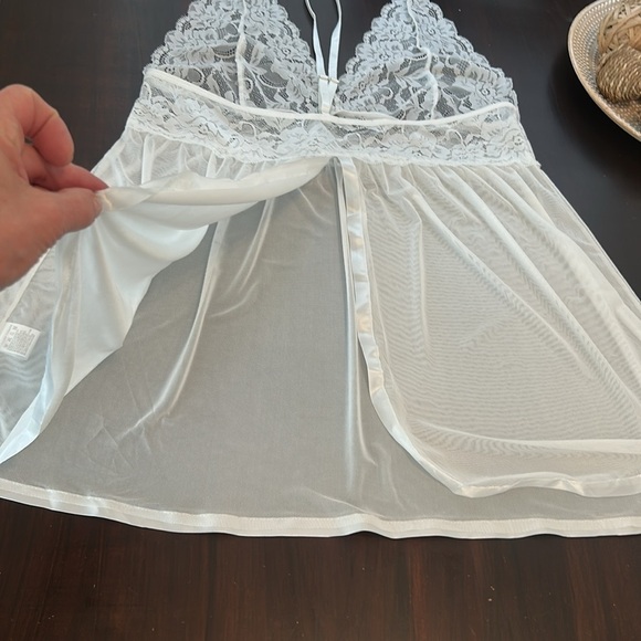 Avidlove White V-Neck Lace Mesh Teddy BabyDoll Open Back w/ Panty Lingerie NWT - Picture 9 of 13